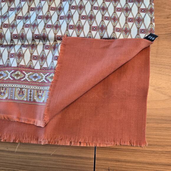 Scarf Long Rectangle Geometric Fringed Silk Wool Blend Neutral 11 x 54 - Picture 3 of 6